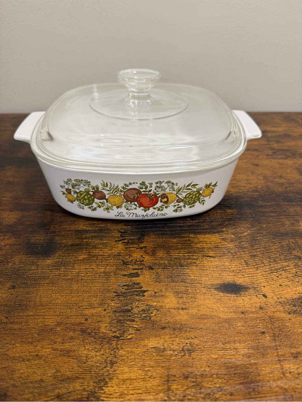 Corningware White Casserole with Fruit & Herb Decal and Glass Lid